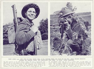 Tommy Atkins, avec un sourire joyeux et en ordre de marche complet avec masque à gaz protecteur et camouflage, prêt pour le combat, de The Illustrated War News, publié le 8 novembre 1939 - English Photographer